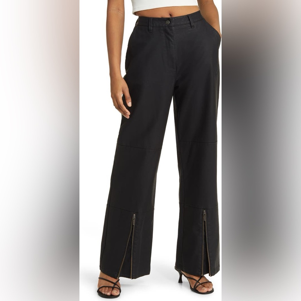 [honor the gift] faux leather wide leg zip hem pants black XXL